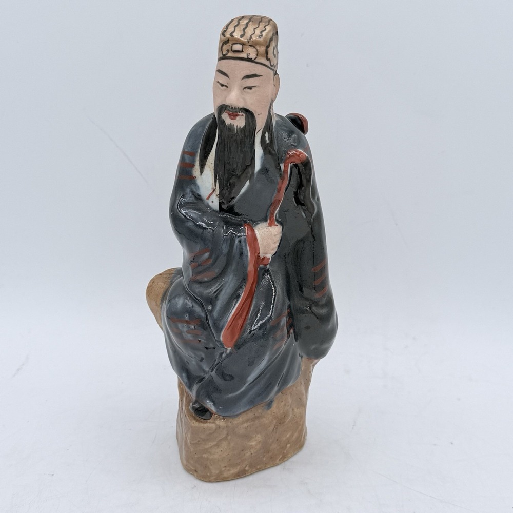 Antique Chinese Fu‎ Man Chu Figure of a Scholar Gentleman, 7.5" Tall Stamped